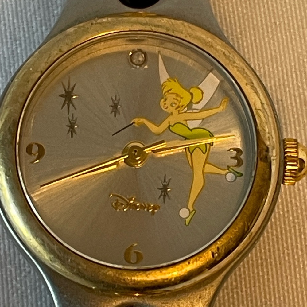 Tinker Bell Disney Watch 2 Tone Gold Silver Crystal Accent Adjustable Peter Pan